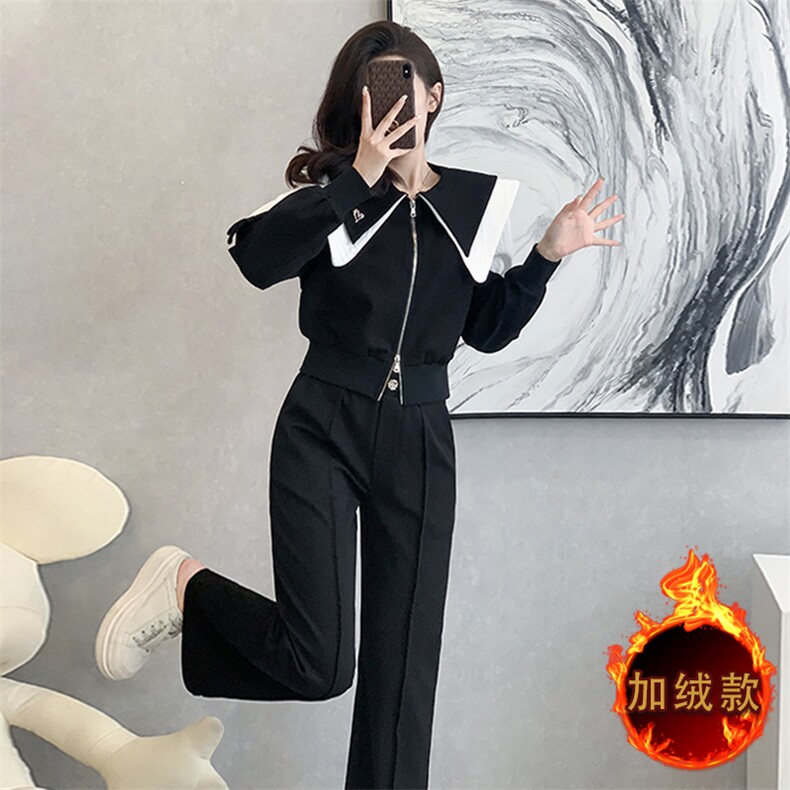 女秋冬加绒加厚新款运动服阔腿裤两件套,女装套装/套裙,江南