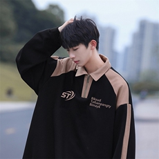 高品质！23秋季美式拼色翻领POLO衫休闲宽松卫衣PW2341-P50控78，男装卫衣，电商B370