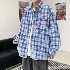 2023秋季美式宽松百搭格子衬衫男上衣潮薄外套CS01374-P43，男装衬衫，星座308B-1