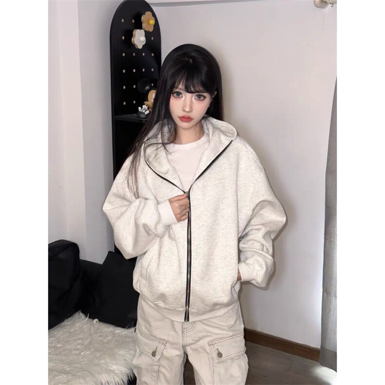 网图现货华棉美式高街纯色开衫连帽卫衣外套WT13-特P58男女,女装短外套,电商C310