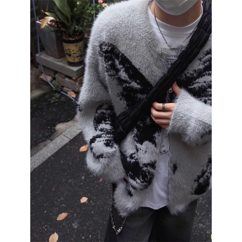 美式高街蝴蝶提花拉链开衫毛衣男女秋冬慵懒宽松针织衫MY312,男装针织衫/毛衣,星座1116A（原606A-3）