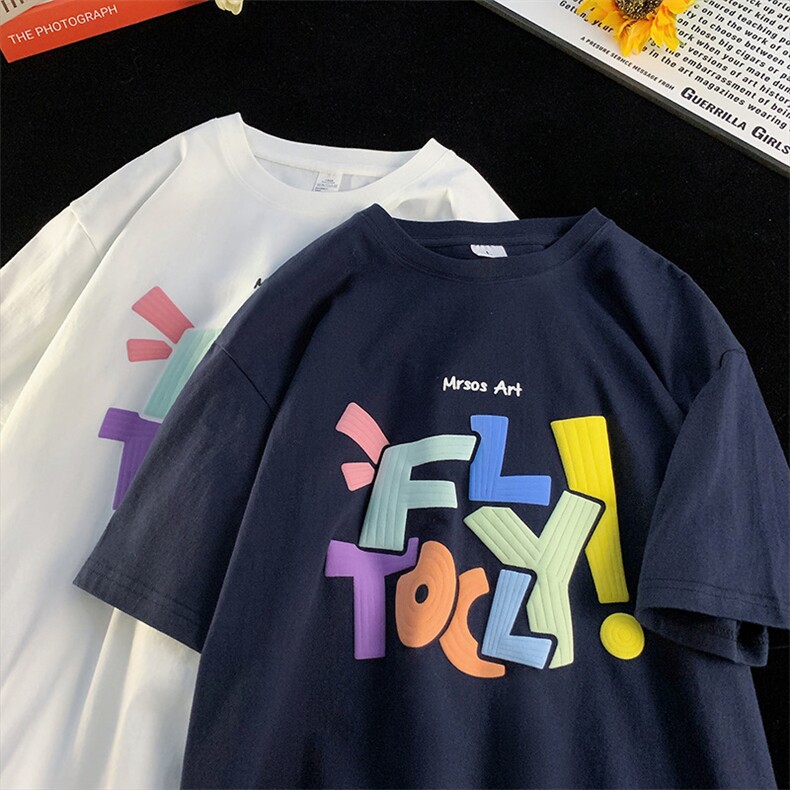 T759P32立体发泡印花夏季新品高街美式短袖T恤宽s重磅纯棉体恤,男装T恤,星座304A