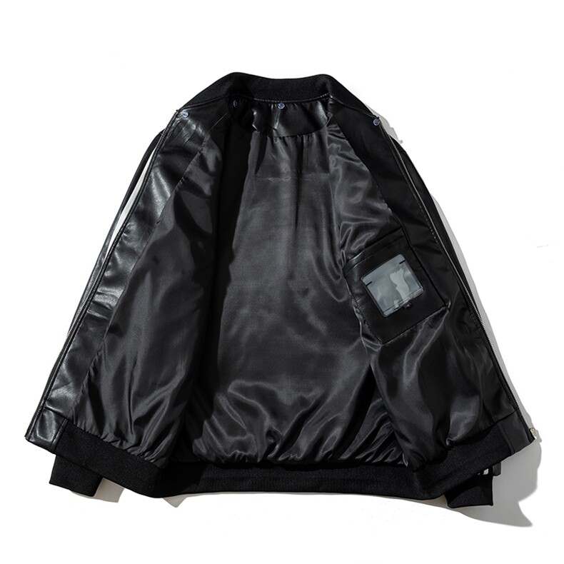 现货三条杠袖子PU皮棒球服外套秋冬棉服,男装棉衣,电商A105