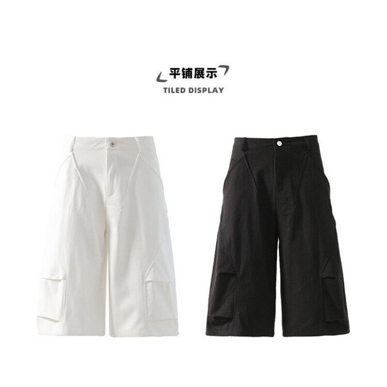 夏季潮牌设计感褶皱休闲短裤男高街宽松阔腿七分裤FK149P43,男装牛仔裤,星座1013-1