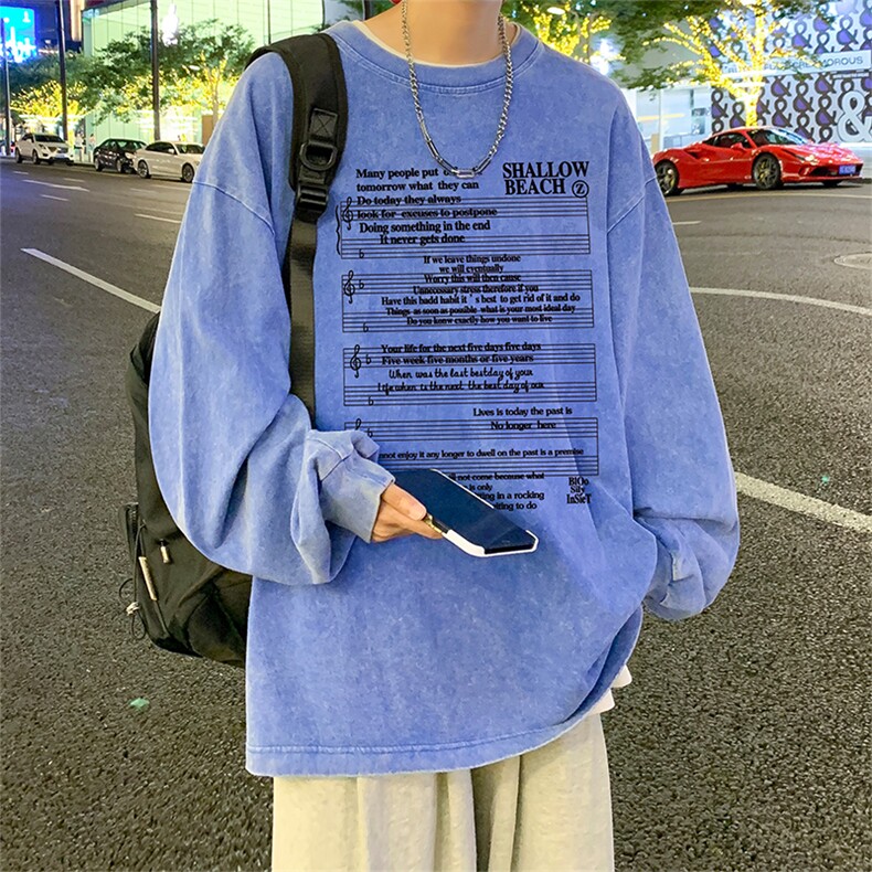 直播品质重磅纯棉美式蜡染水洗做旧潮牌宽松长袖t恤CT383特P38,男装T恤,电商A486