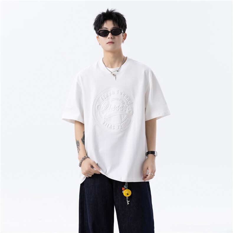 现货重磅纯棉钢印美式大版型宽松短袖T恤T130-P30-控58，男装T恤，电商D309