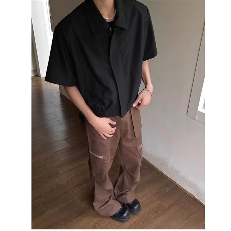 【有货】DC3009-批50cleanfit垫肩短袖男夏季黑色短款飞行员夹克,男装夹克,星座603-2