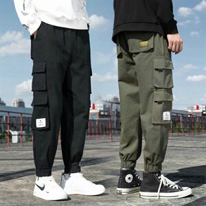 休闲裤男2021春秋季新款纯棉韩版宽松小脚裤九分裤工装裤DS885T图片