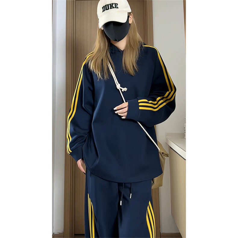 美式连帽大码撞色三条杠长袖套头卫衣男女同款W4705-特价P42,男装卫衣,电商A007