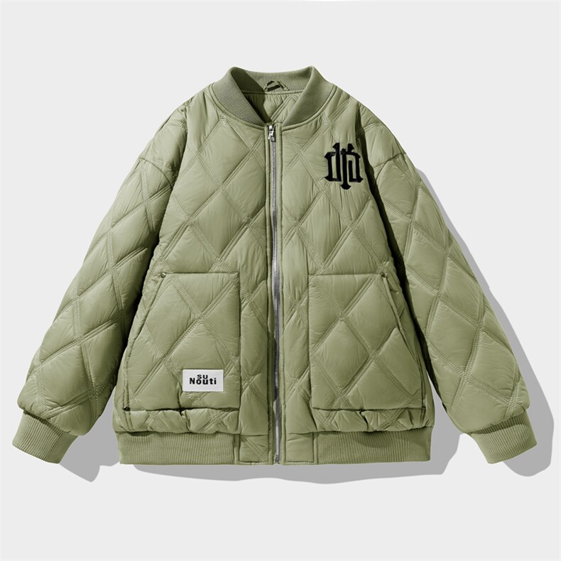 M8376-P85冬季新款菱形格棒球服大码羽绒棉加厚刺绣棉衣,男装棉衣,星座109