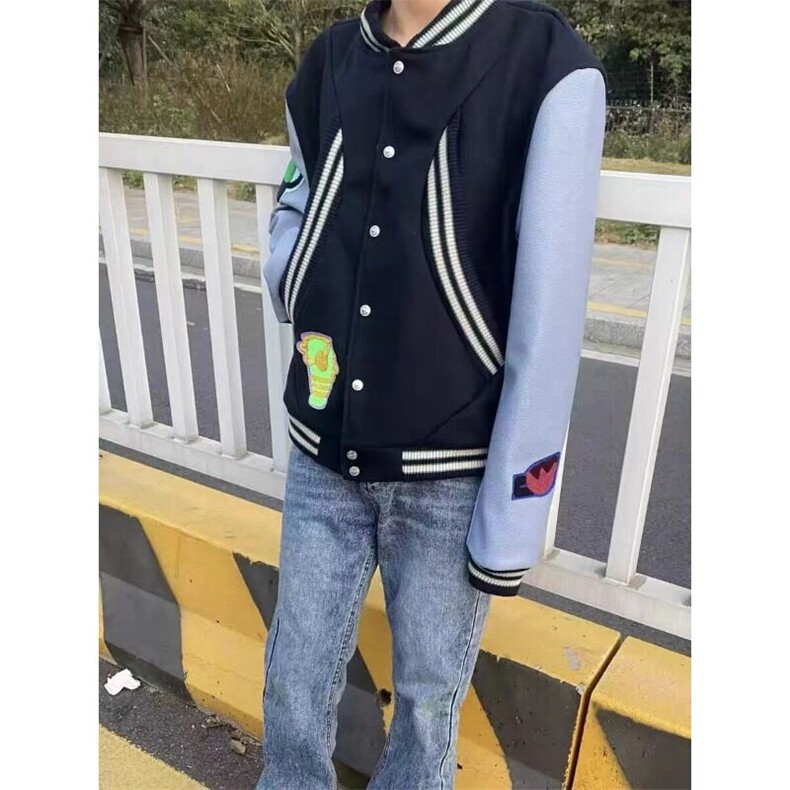 【现货】DW635-P75刺绣章仔棒球服男女撞色拼接短款夹克有量可谈,男装夹克,星座603-2