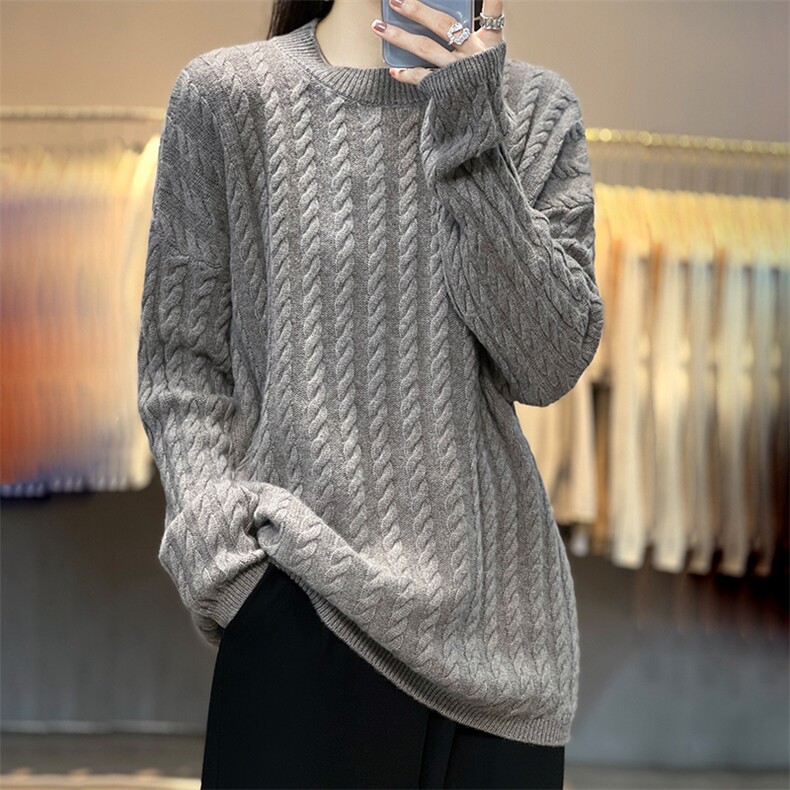 秋冬季新款女百搭显瘦时尚圆领羊毛衫,女装羊毛衫,温贝羊绒