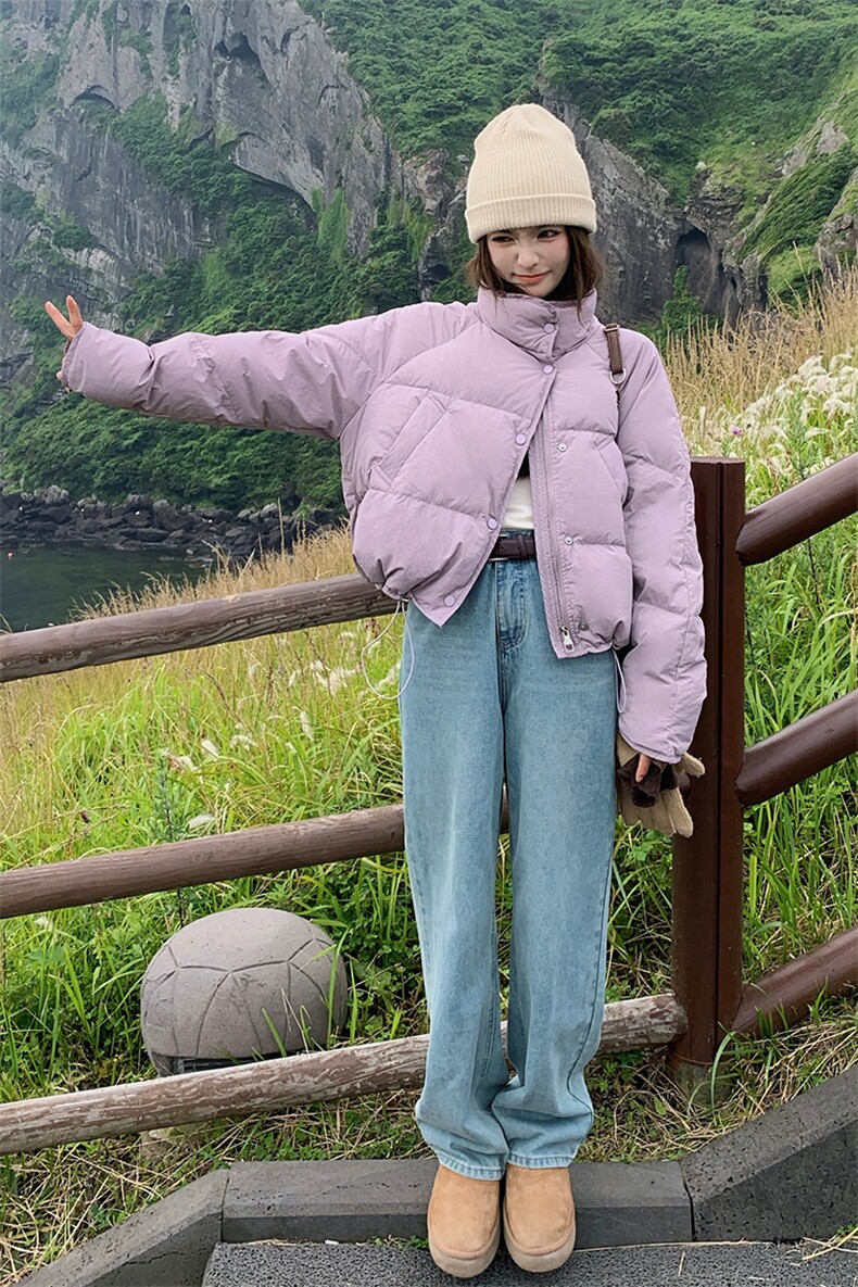 韩系紫色短款羽绒服女冬2024新款学院风减龄设计感加厚面包服外套,女装羽绒服,浙宝285（原212）