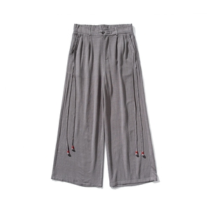 白底平铺 夏季大码风棉麻直筒休闲阔腿裤新中式男女 K258/P70图片