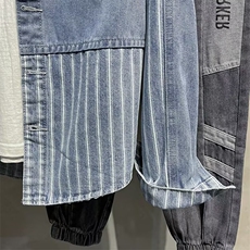 复古条纹拼接牛仔衬衫外套男春秋款潮宽松工装夹克上衣LS4709P59，男装夹克，星座1013-5