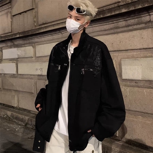 美式重磅机车棒球服外套男秋季新款设计感工装休闲宽松情侣短夹克图片