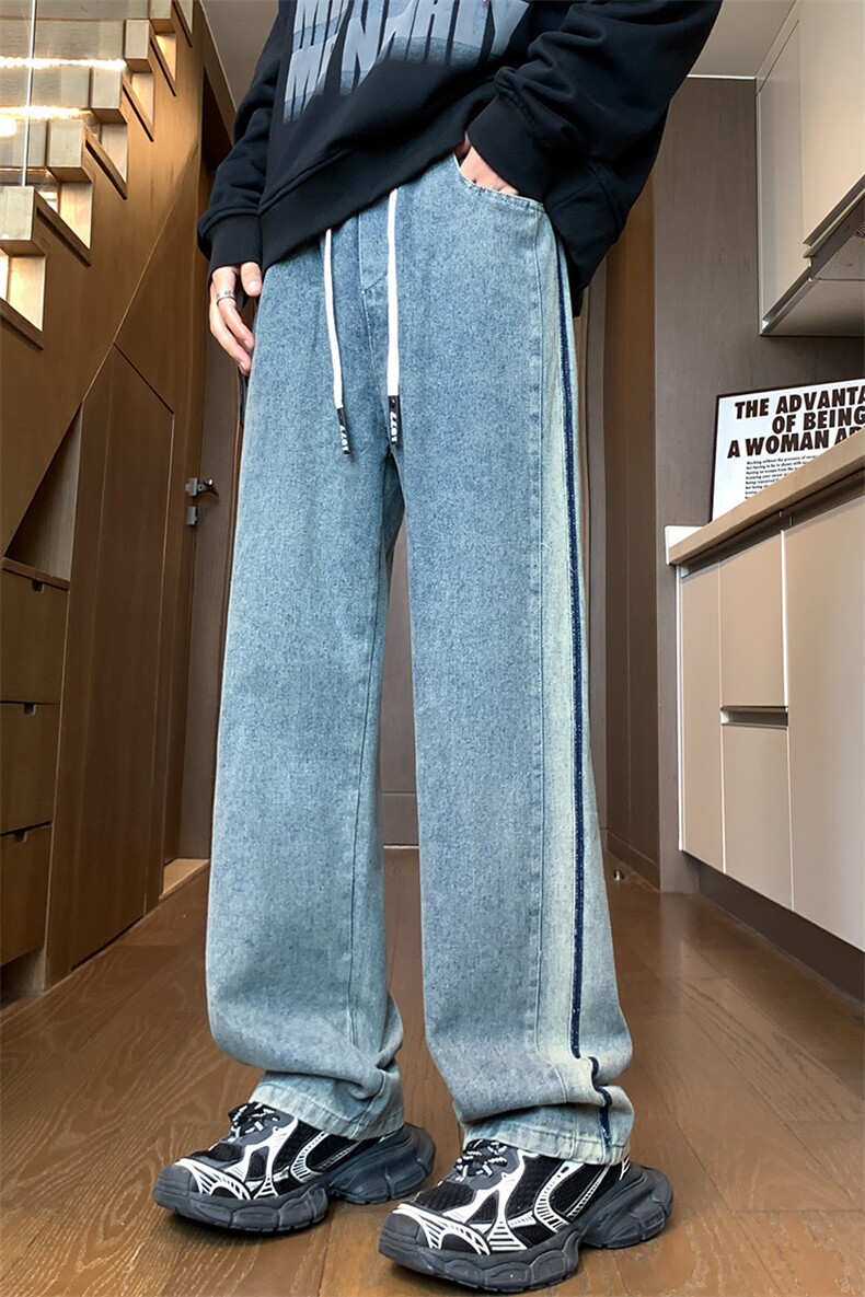 侧面撞色拼接秋冬美式复古怀旧百搭高街长裤A158-NZK088-P48,男装休闲裤,电商A158