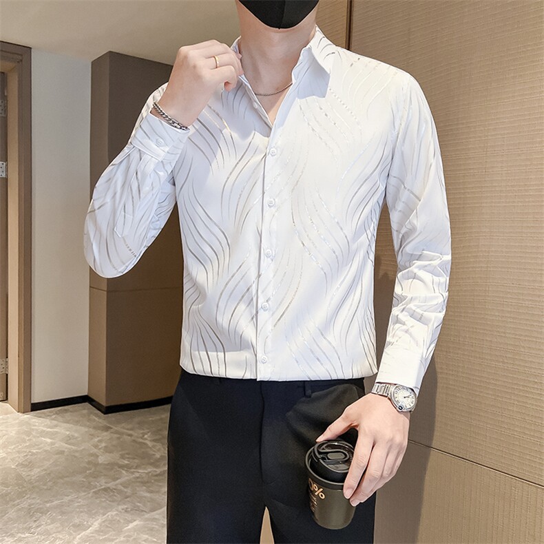 店主风秋冬男士店主风烫金长袖衬衫男修身衬衣301A-1/CS455/P55,男装衬衫,星座301A-1