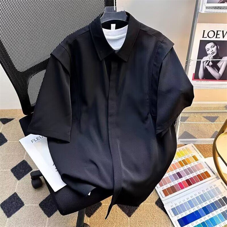 M623-P35复古衬衫夏装宽松小众设计感新款男装上衣,男装衬衫,星座617A-1（原B318A）
