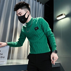 痞帅炸街肌理感绣标男半高领毛衣社会小伙店主风301C-M63P78控108，男装针织衫/毛衣，星座301C（原B323）