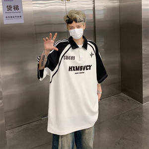 男生短袖polo衫痞帅美式高街翻领t恤夏季薄潮牌情侣上衣DT022-p35图片