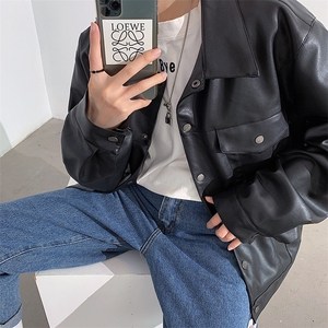 秋季翻领机车皮衣短款皮衣情侣百搭外套xz510-1-W32-P65图片