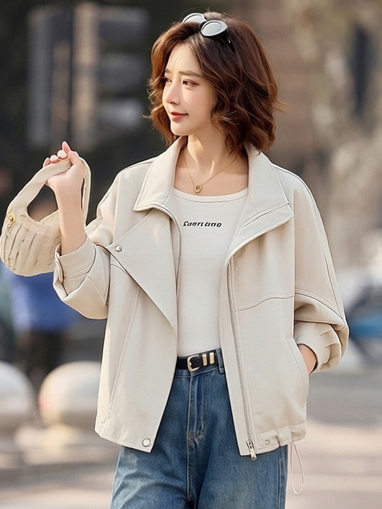 现货pu皮衣外套女短款春季新款气质韩系休闲百搭洋气减龄夹克上衣,女装皮衣,韩蔻秀
