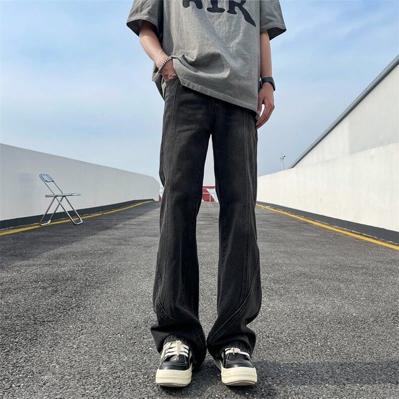 1506/Q5090/P50拼接牛仔裤男秋季新款潮牌水洗做旧宽松直筒长裤,男装牛仔裤,星座1506