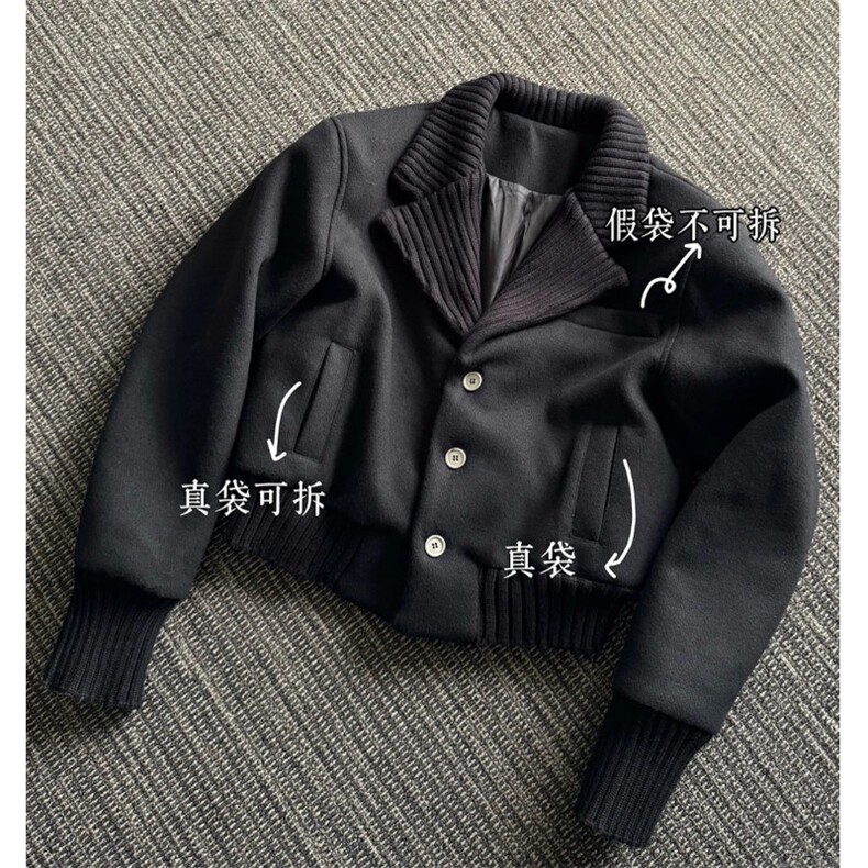 C316 WT1253 P138 毛衣针织罗口呢子外套保暖加厚外套夹克黑色图片