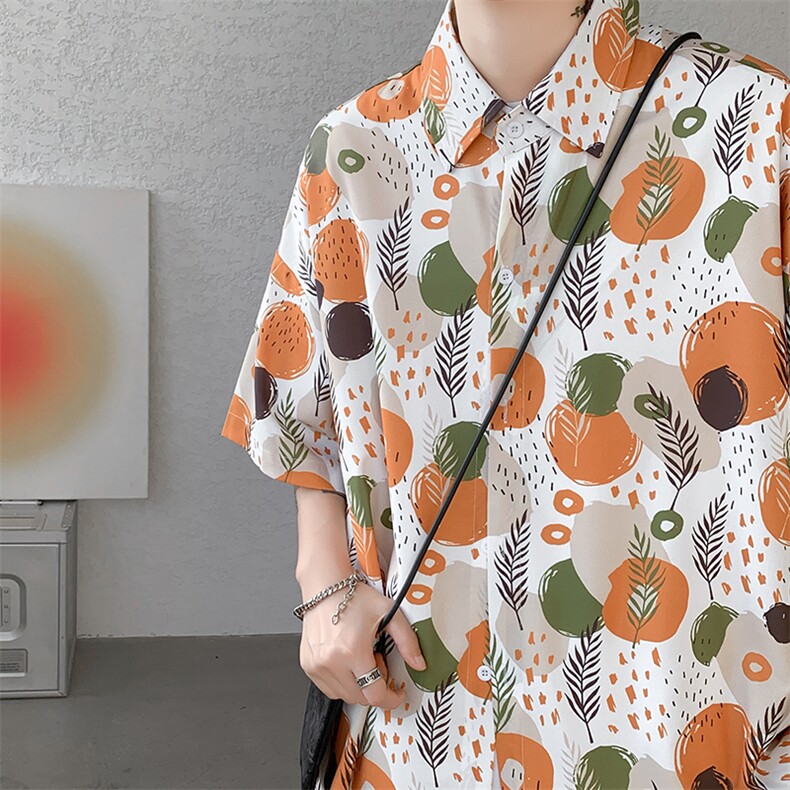 冰丝夏威夷碎花衬衫男大码沙滩花衬衣HC001-P45,男装衬衫,电商A040