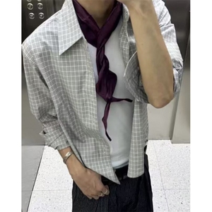 工装衬衫男潮牌宽松长袖免烫防晒条纹衬衣棉麻透气寸衫 CS69图片