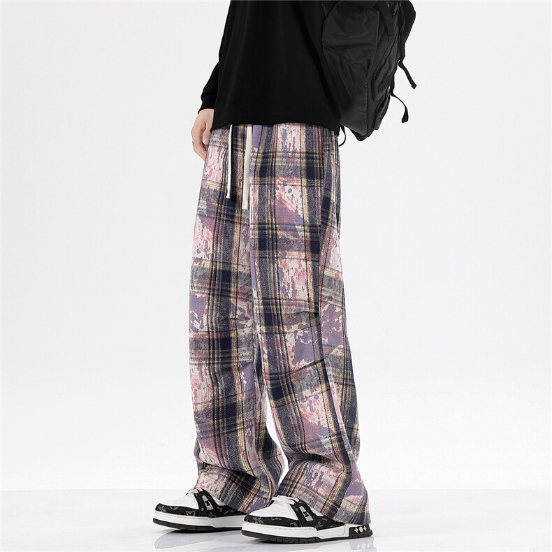 2026港风小香风扎染抽绳休闲裤膝盖褶皱大码M-5XL工装裤77937P45，男装工装外套，星座227-7
