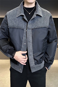 新标90 2025翻领拼接牛仔休闲宽松加厚保暖羽绒服外套5807-P295图片