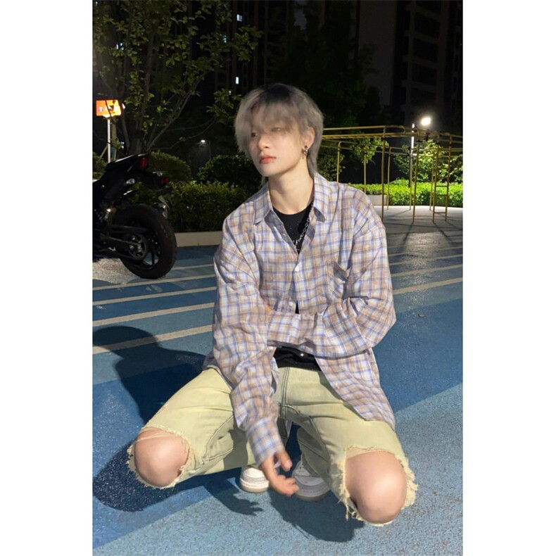 【网图有货】美式复古炒色格子长袖衬衫男款防晒外套C68CC-特P45,男装防晒衣,星座1007（原301D）
