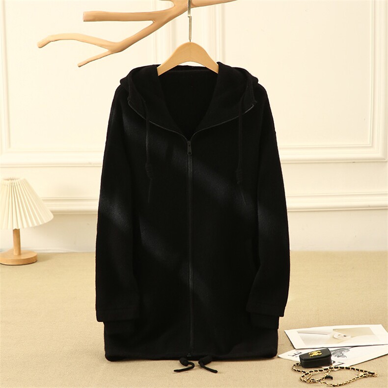 千克重B某C款欧货简约连帽加厚针织羊绒大衣2024冬季宽松休闲，女装卫衣/绒衫，博友羊绒