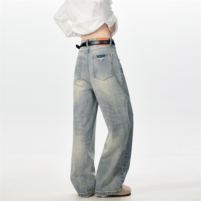 现货~~美式复古水洗做旧直筒宽松牛仔裤BK590-P50控88，男装牛仔裤，星座515