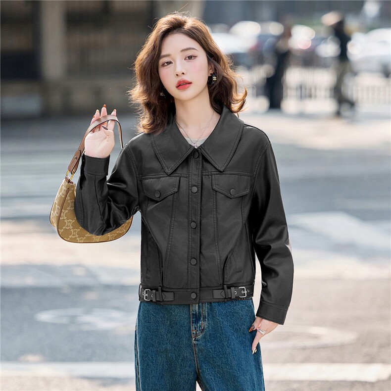 2025秋季新品经典时尚皮衣外套机车服,女装皮衣,1C078
