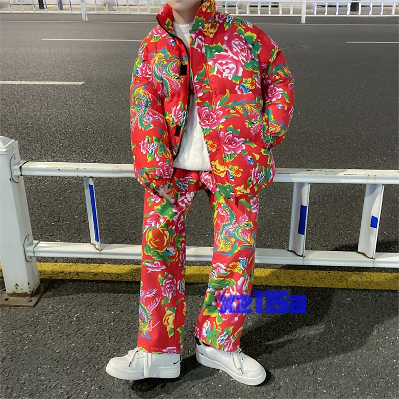 Z01情侣东北大花风民族风特色棉衣加绒裤套装大码男女土潮装,男装棉衣,星座115A(原星座507）