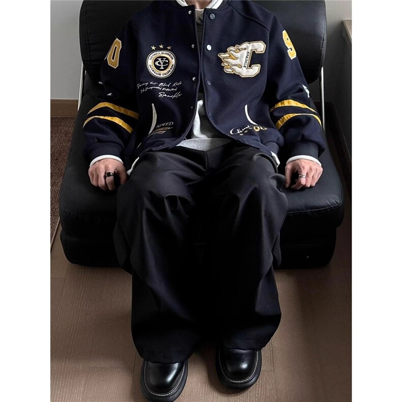 加厚夹棉美式复古贴布刺绣拼接棒球服JK2506,女装职业装,星座516A
