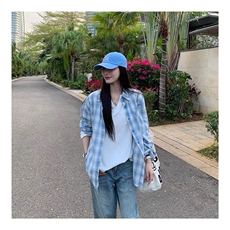 格子长袖衬衫女装夏季薄款设计感法式上衣衬衣外套潮CA1006-P38，男装衬衫，星座208-5