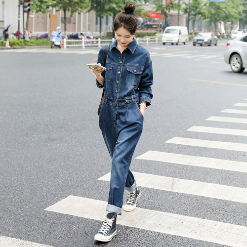 牛仔连体裤女春秋2025年新款时髦洋气减龄显瘦网红炸街工装连衣裤，女装连衣裙，钱塘布衣
