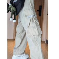 抖音直播夏男女工装裤拉链大口袋抽绳束脚冲锋裤K976P48，男装休闲裤，星座1013