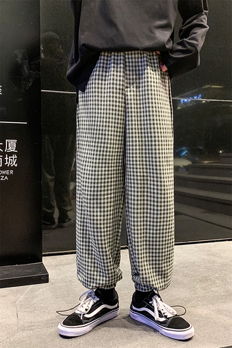 A114-P48可束脚格子裤男休闲裤男士大码哈伦裤男直筒裤,男装休闲裤,电商A040