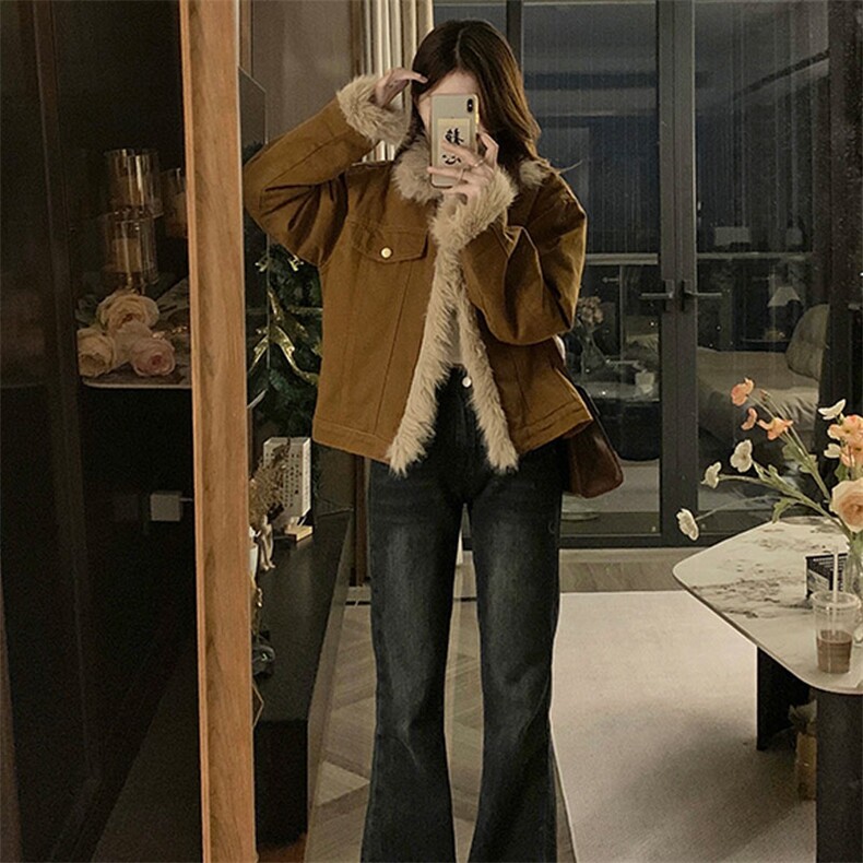 复古羊羔毛牛仔外套女羊羔绒宽松加绒棉衣休闲冬款棉服C652-130,男装工装外套,星座911-2(原星座613-2）