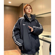 中性风冬装港风条纹织带棉服棉衣休闲加厚外套男女G1107P118，男装棉衣，电商A339