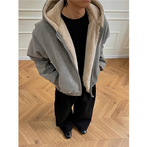 网图 连帽pu皮加绒皮棉衣座山雕复古加绒连帽棉服外套S533-特P90图片