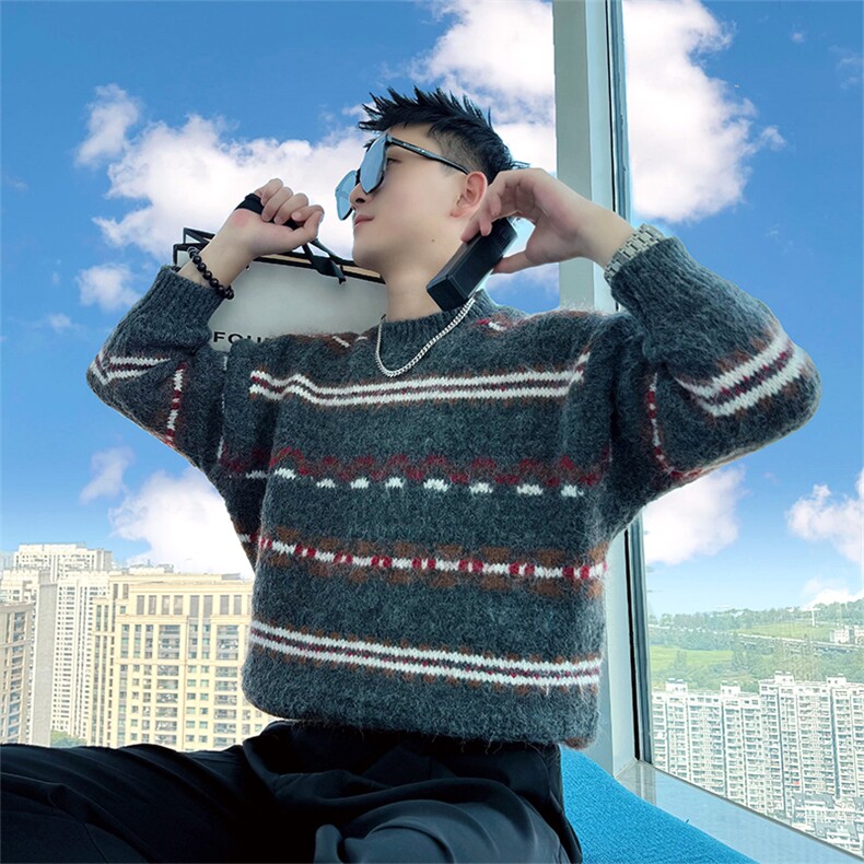 AM301/P85控115秋冬季社会小伙休闲百搭宽松韩式保暖毛衣男灰首,男装针织衫/毛衣,星座305B-1