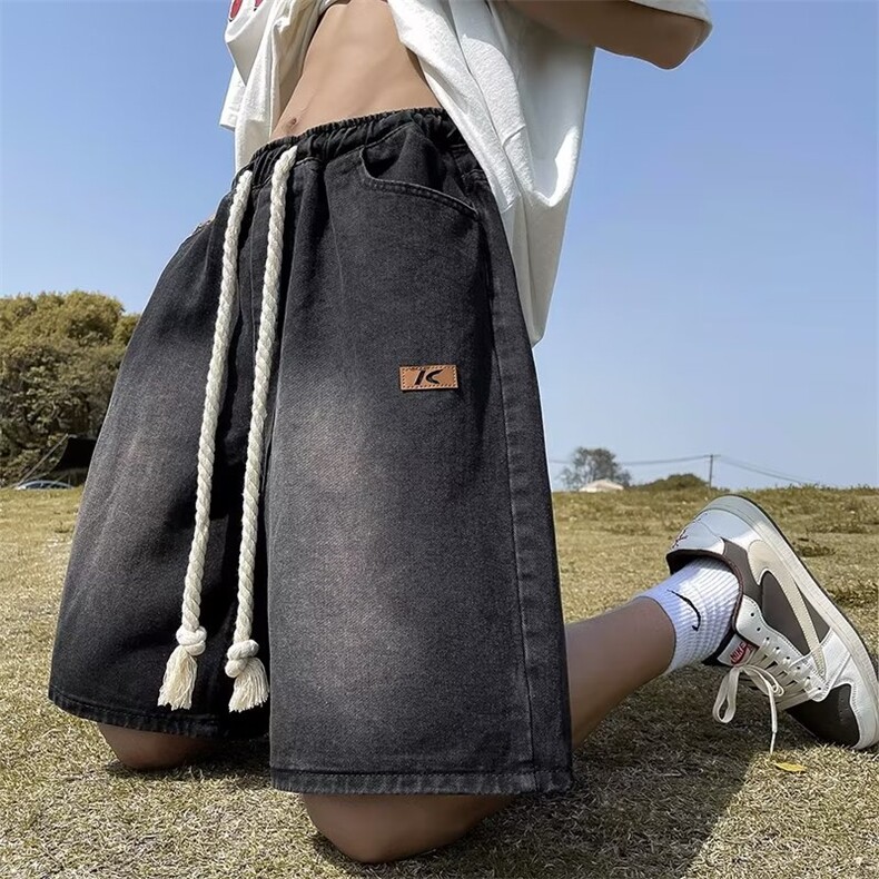 牛仔短裤男士夏季薄款潮牌宽松休闲中裤潮流美式五分裤DK0732-P38,男装牛仔裤,星座308B-2