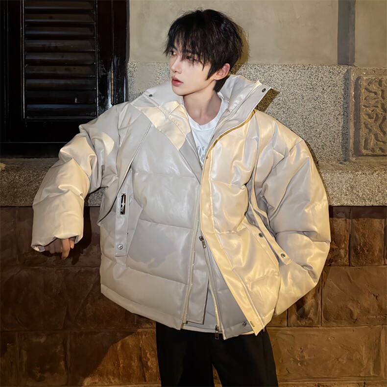 (自家图）解构短款PU皮立领棉服面包服棉衣外套3005-P125,男装棉衣,星座910-5
