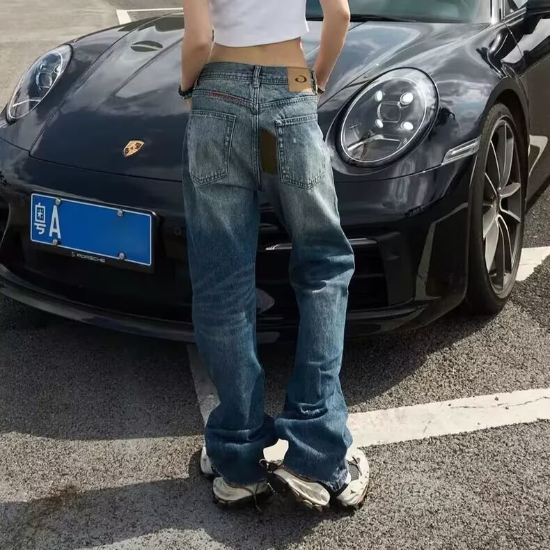 8075-P63美式高街复古破洞补丁刺绣牛仔裤男休闲小直筒长裤,男装牛仔裤,电商B323A